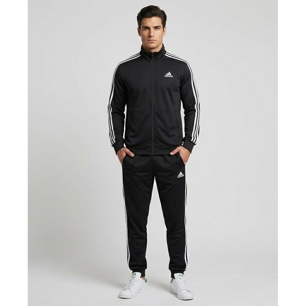 Adidas Essentials 3-Stripes Track Jacket Mens Small Black White H46099 Zip Up